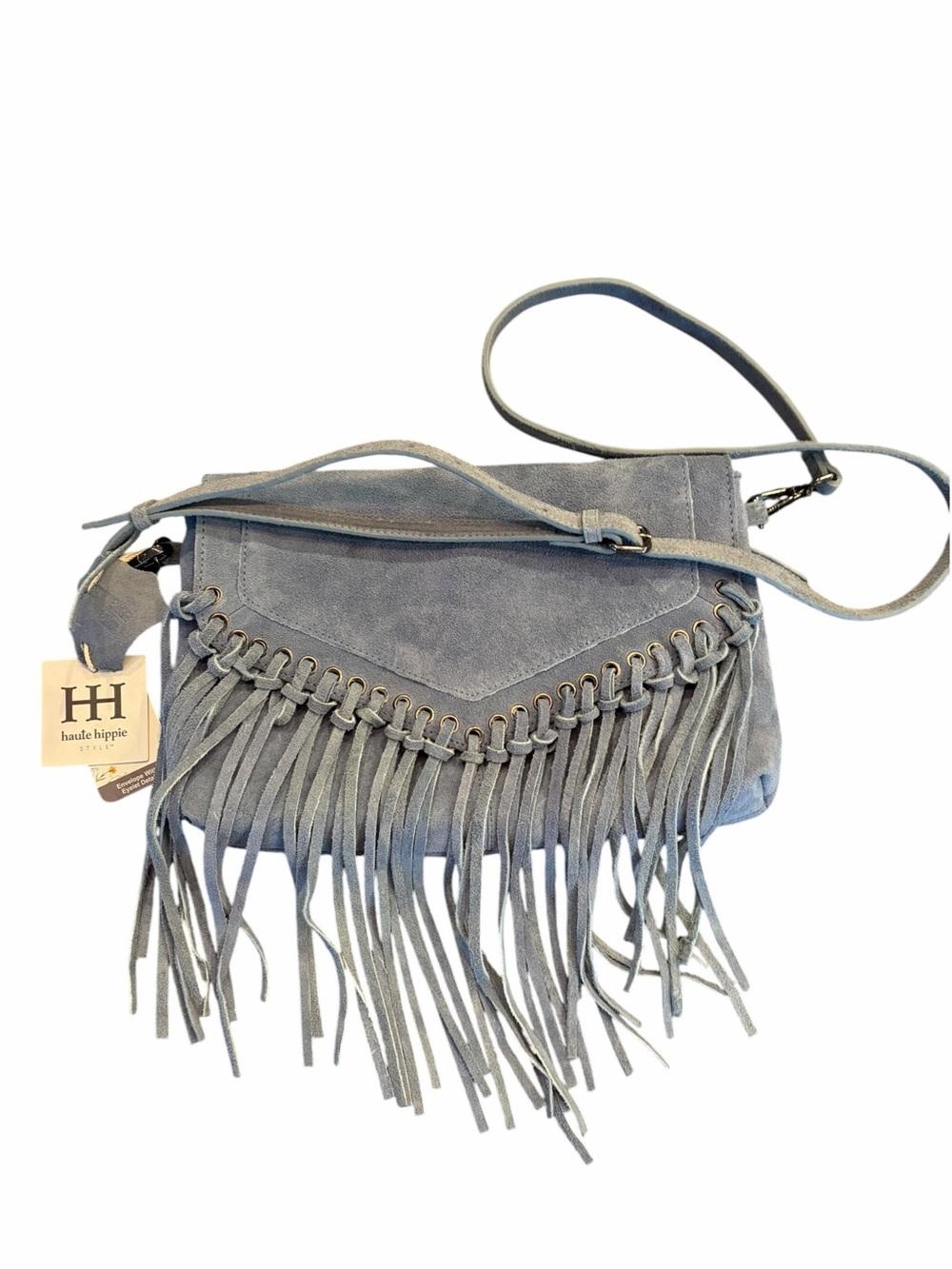 Haute Hippie Blue-Gray Suede Fringe Crossbody